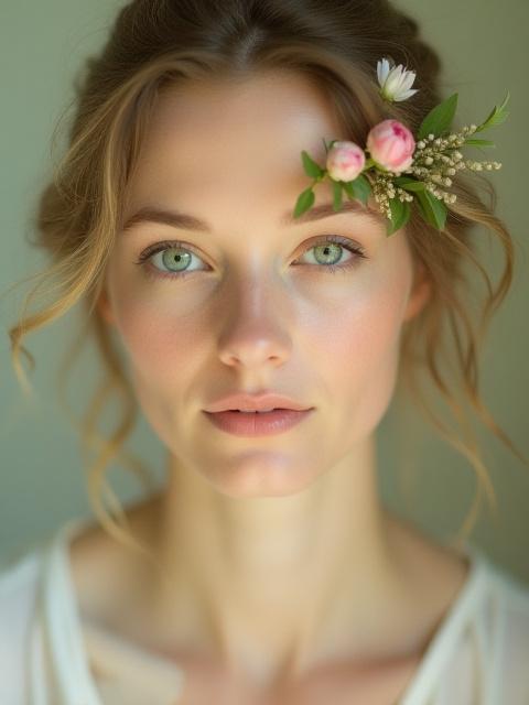 Ein zartes Porträt mit Blumenakzenten